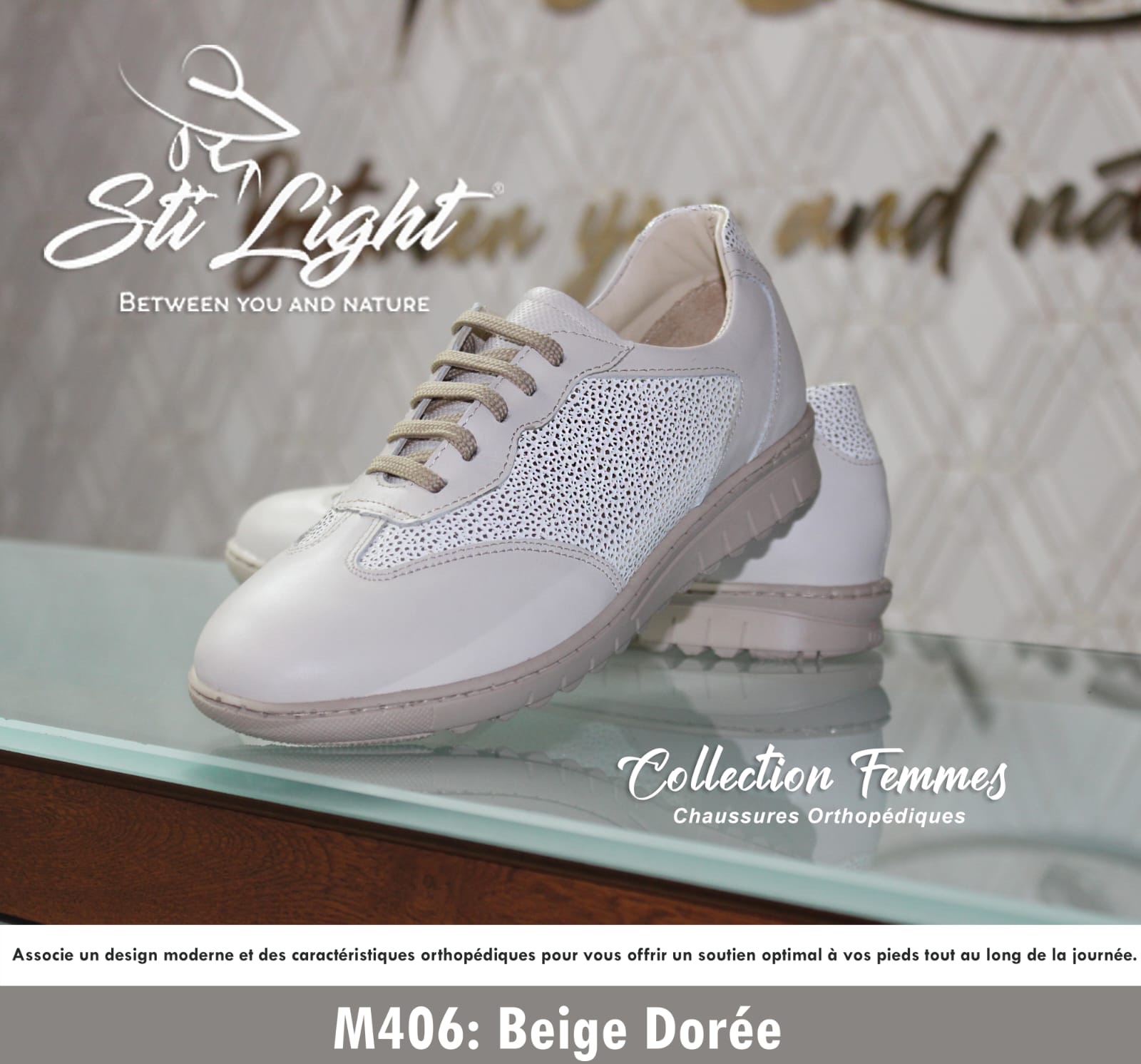 STI Orthopedic - Sneaker orthopédique femme - M406 - Beige Dorée