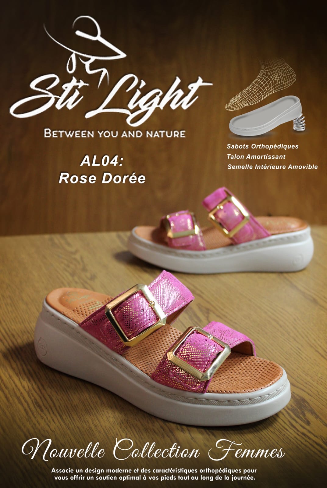 STI Orthopedic - Sabot orthopédique femme - AL04 - Rose Dorée