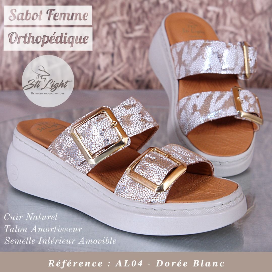 STI Orthopedic - Sabot  orthopédique femme - AL04 - Dorée Blanc