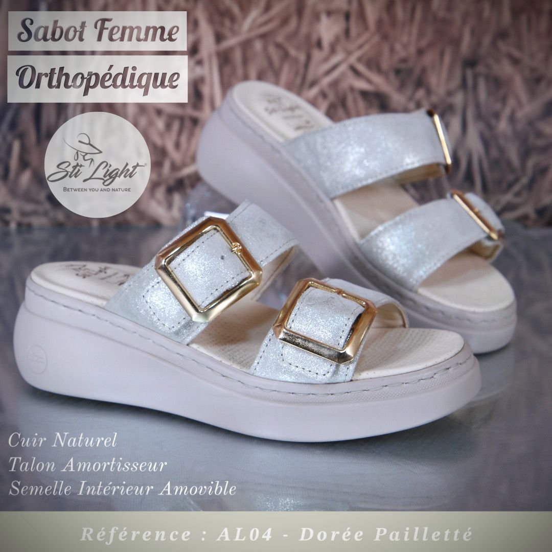 STI Orthopedic - Sabot  orthopédique femme - AL04 - Dorée Pailleté