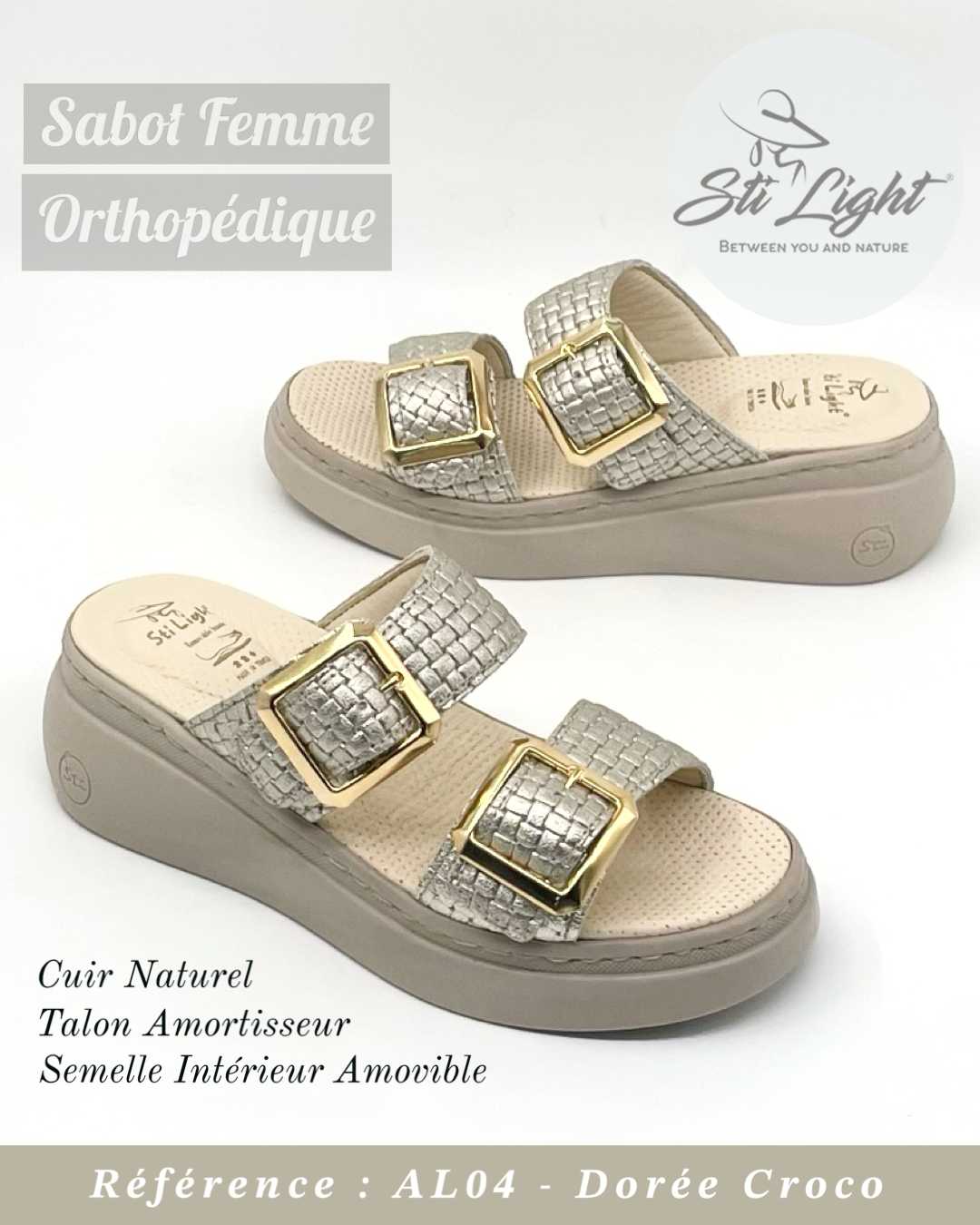 STI Orthopedic - Sabot  orthopédique femme - AL04 - Dorée Croco