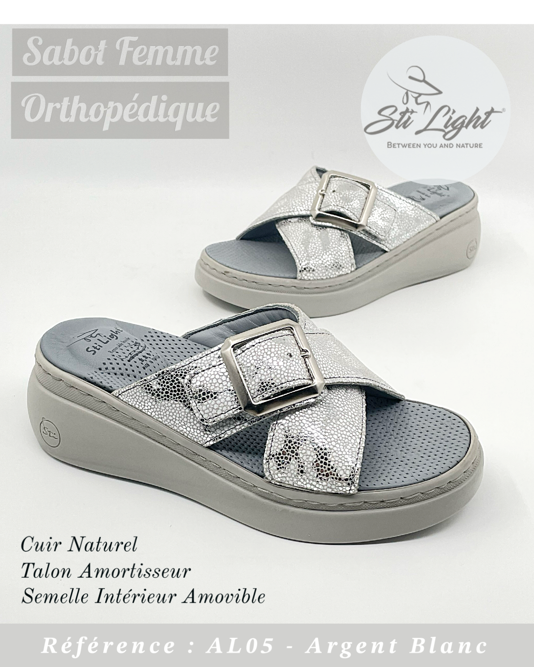 STI Orthopedic - Sabot orthopédique femme - AL05 - Argent Blanc