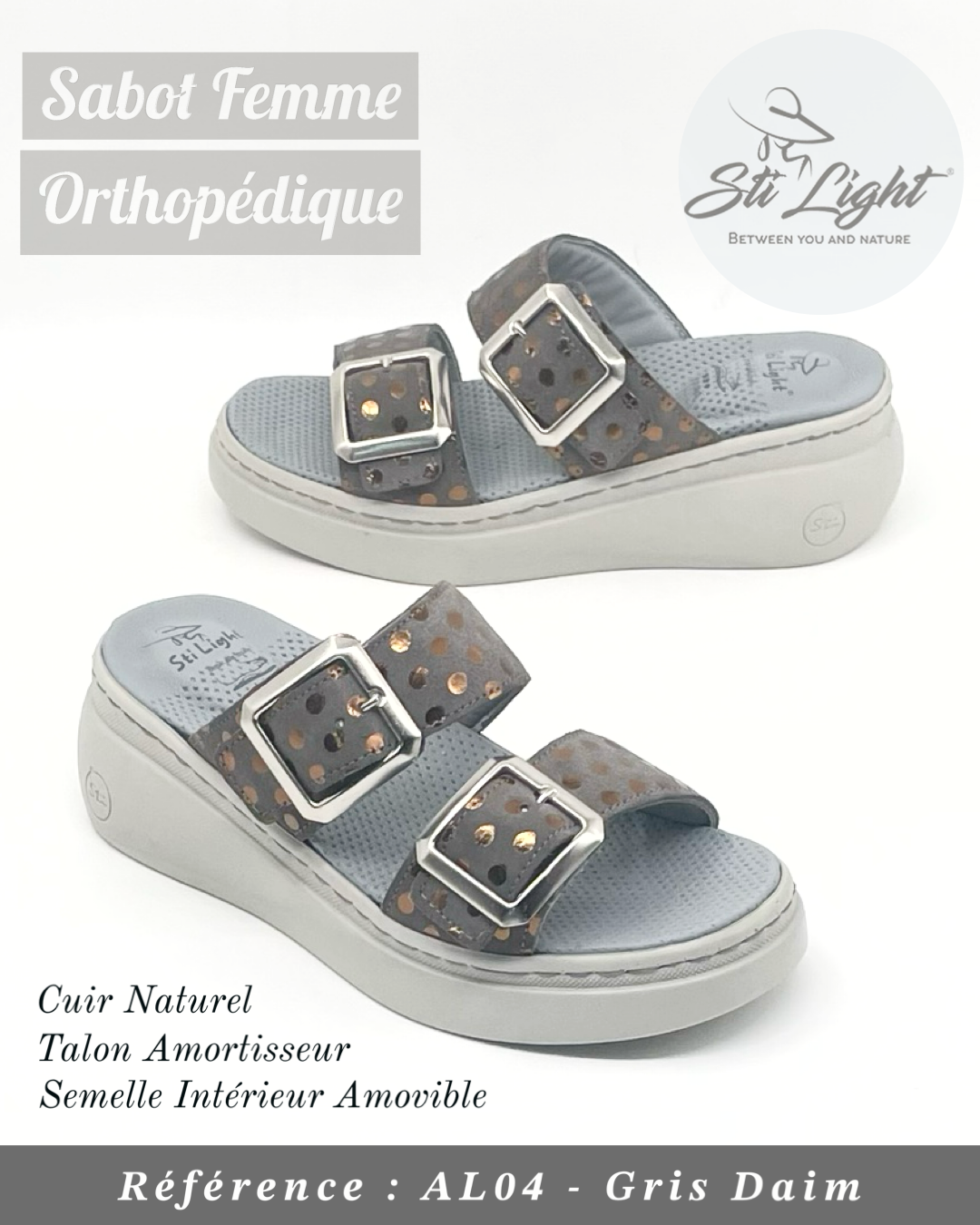 STI Orthopedic - Sabot  orthopédique femme - AL04 - Gris Daim