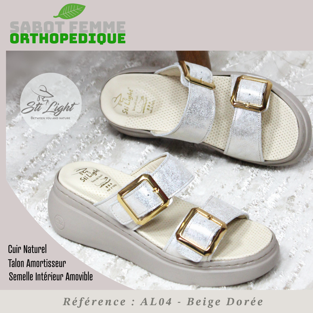 STI Orthopedic - Sabot orthopédique femme - AL04 - Beige Dorée