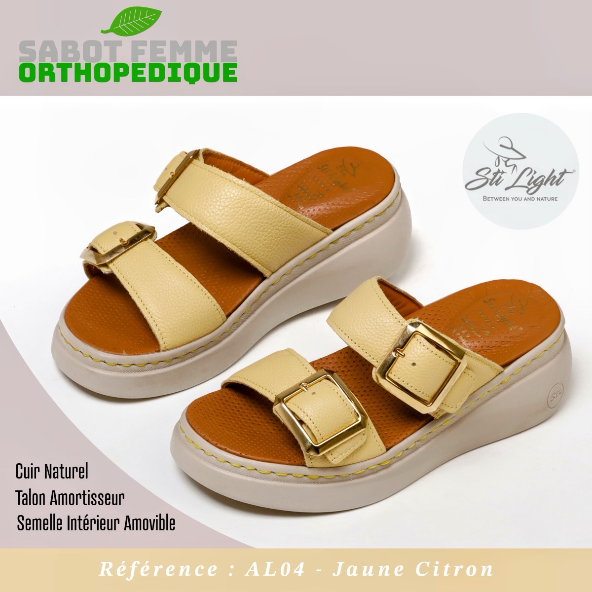 STI Orthopedic - Sabot  orthopédique femme - AL04 - Jaune Citron