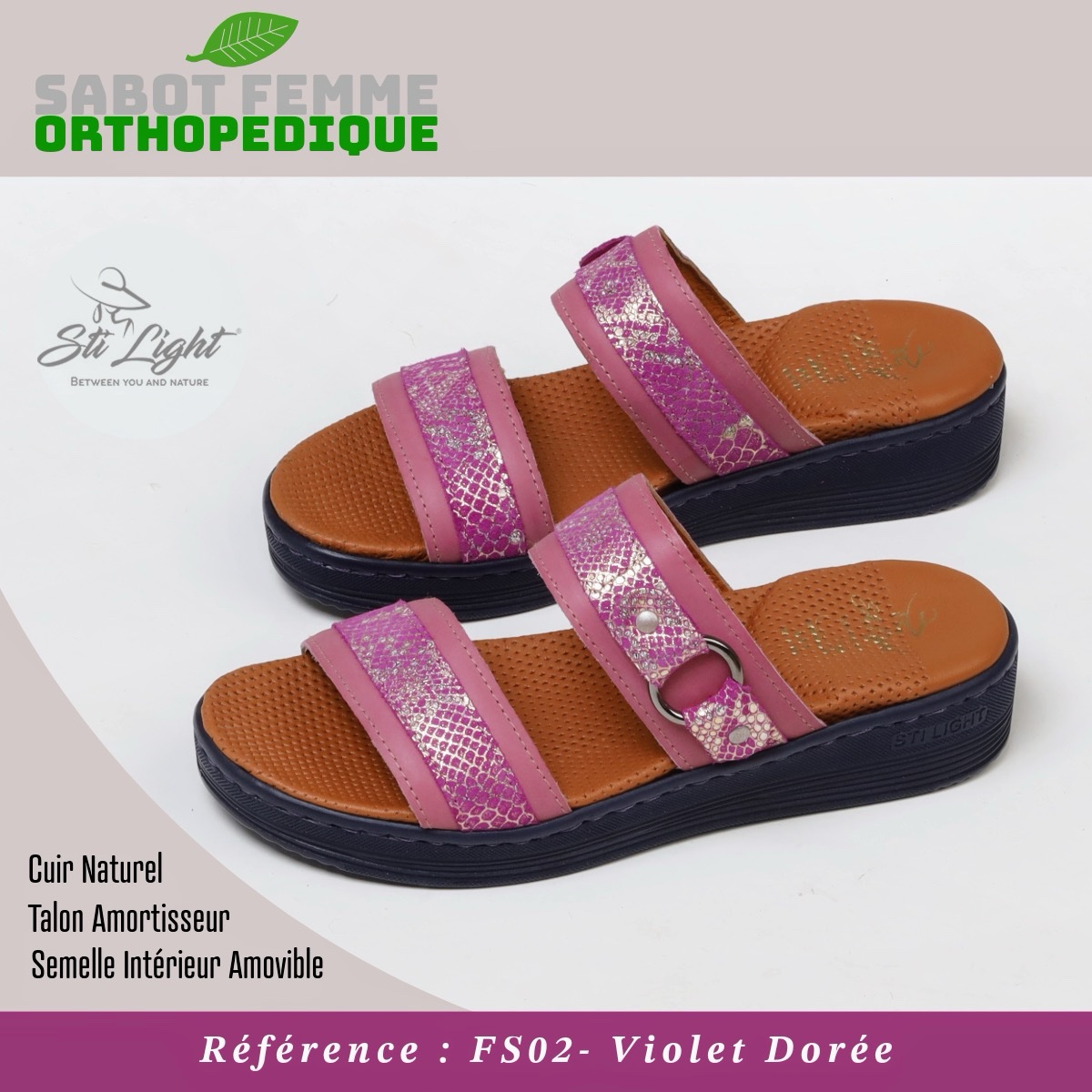 STI Orthopedic - Sabot  orthopédique femme - FS02 - Violet Dorée