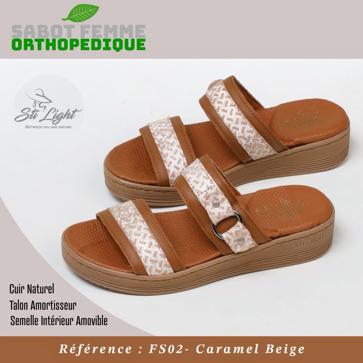 STI Orthopedic - Sabot orthopédique femme - FS02 - Caramel Beige