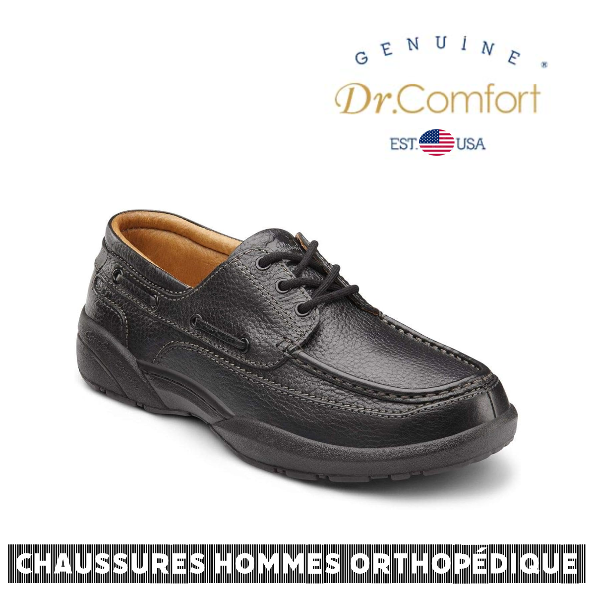 Dr Comfort - Orthopédique Homme - Men’s Casual Shoe - Patrick - Noir