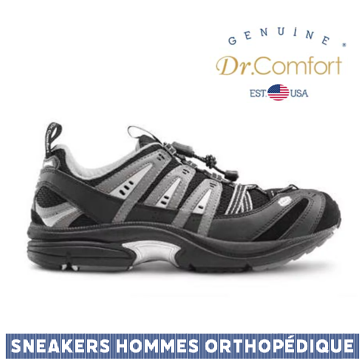 Dr Comfort - Men’s Athletic Shoe - Homme - Performance - Noir Gris